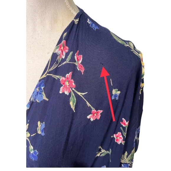 Angie Kimono Womens S Boho Floral Print Open Cardigan Drape Dolman Navy Blue - Picture 3 of 12